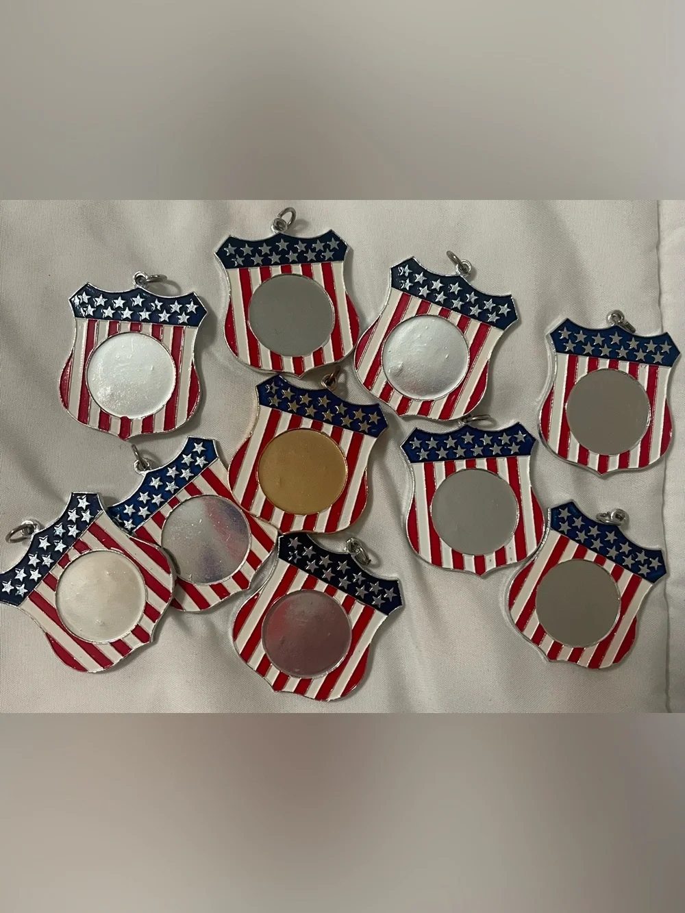 Lot of 30 Vintage Patriotic American Flag Shield Charms - 21 Gold / 9 Silver